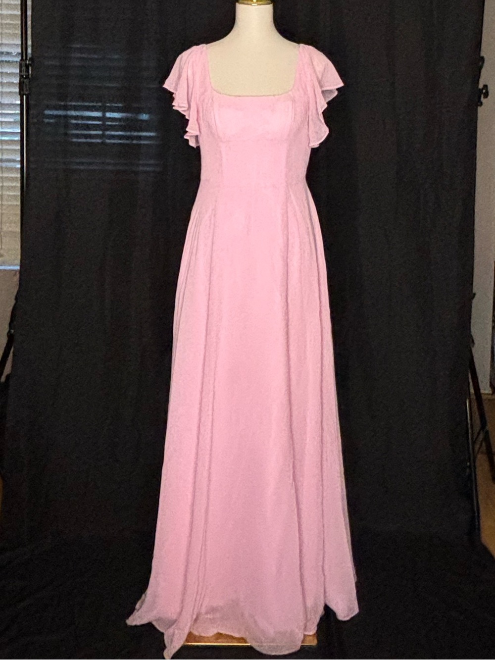 Azazie Light Pink Flutter-Sleeve Maxi Gown
